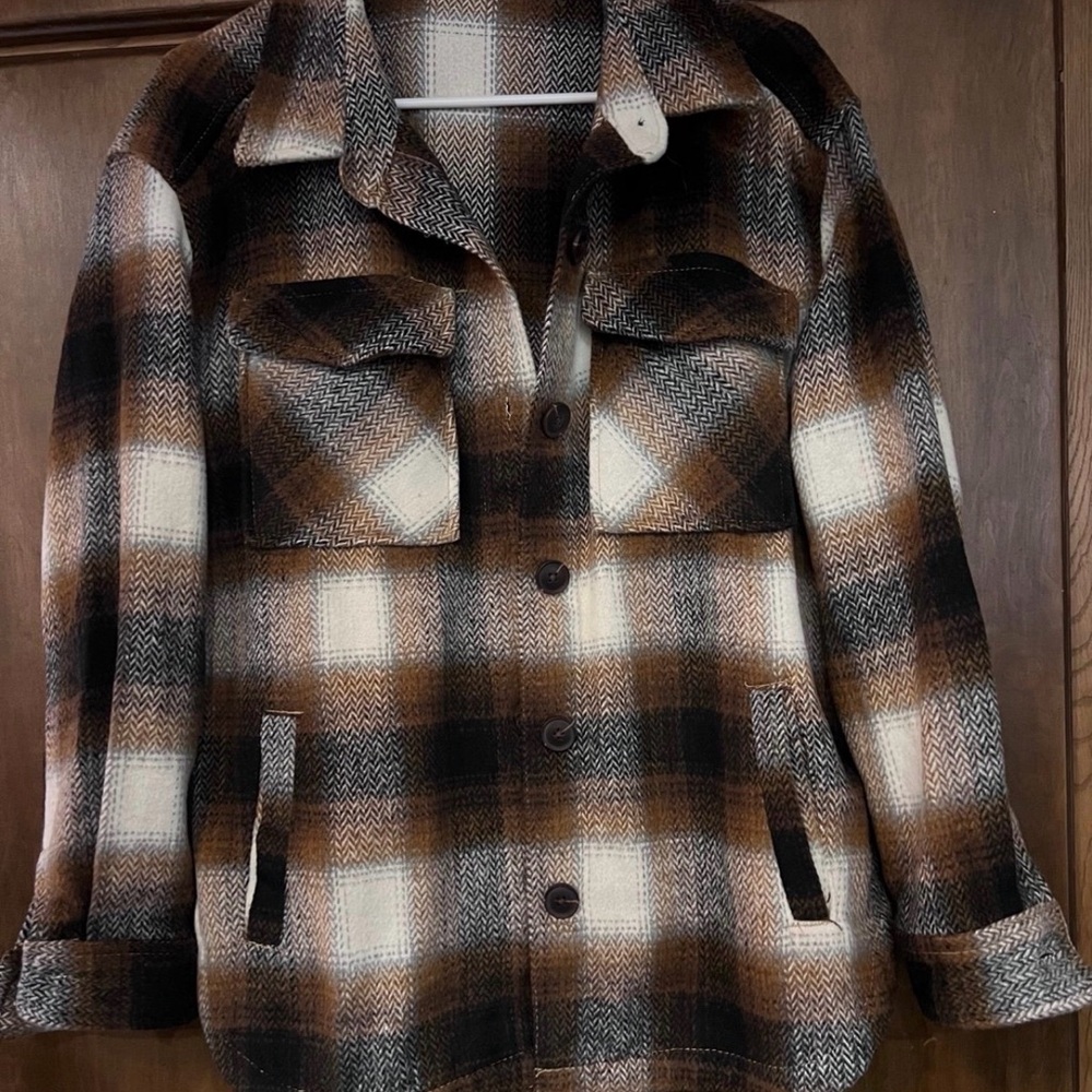 mark. Women's Checkered Utility Jacket in Black, Brown, and Cream